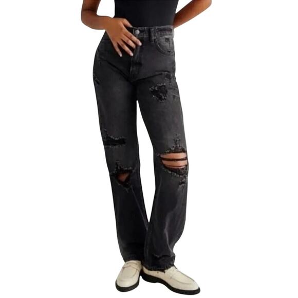 Free People Denim - We the Free People CRVY Straight Shooter Distressed Black Jeans Size 27
